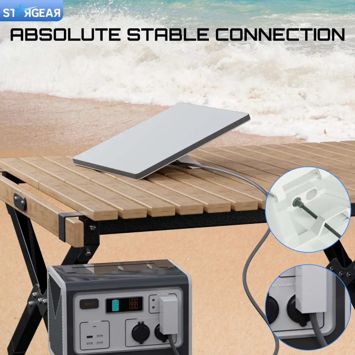 Outdoor wiring installation scene with Starlink Mini power cable